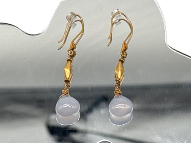 22K Yellow Gold Chalcedony Stone Drop Earrings