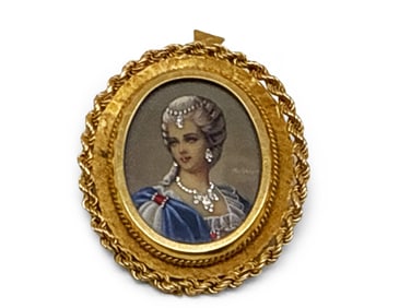 Italian 18K and Diamond Portrait Brooch Pendant