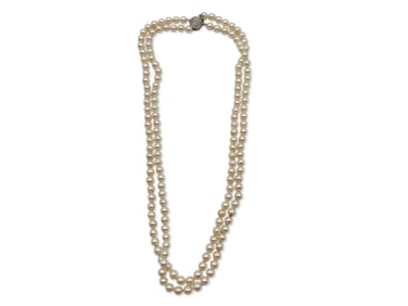 Double Strand Pearl Necklace with 14K Clasp