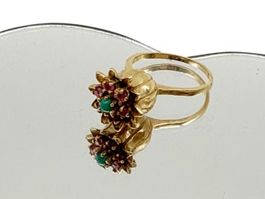 14K Ruby and Turquoise Tulip Ring