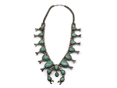 Navajo Silver and Turquoise Squash Blossom Necklace