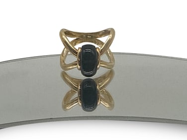 Modernist 14k Yellow Gold Onyx Ring