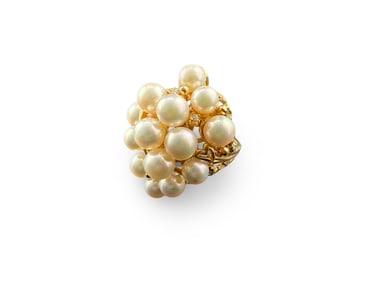 14K Yellow Gold Pearl Cluster Ring
