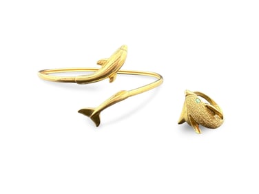 14K Yellow Gold Dolphin Jewelry Suite