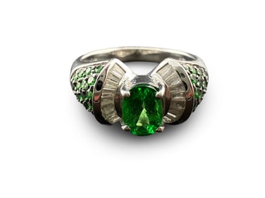 14K White Gold Emerald and Diamond Ring