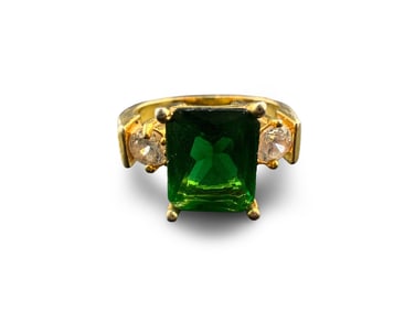 14K Yellow Gold Emerald and Diamond Ring