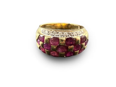 14K Yellow Gold Ruby Diamond Band Ring