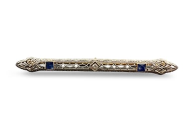 14K Diamond Sapphire Filigree Bar Pin
