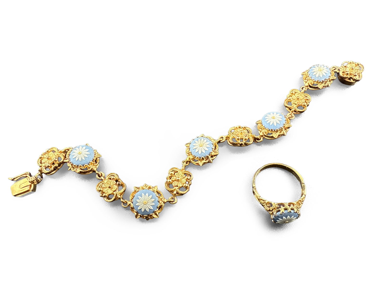 14K Yellow Gold Wedgwood Bracelet and Ring (1 of 6)