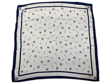 Chanel Blue/White Logo Silk Scarf