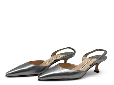 Manolo Blahnik Carolyne Silver Slingback Heels