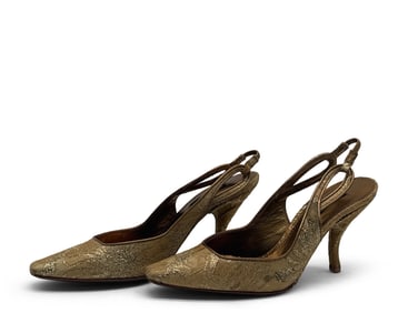 Dolce Gabbana Gold Brocade Slingback Heels