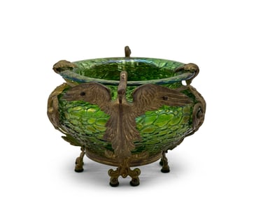 Attrib. Kralik Bronze Mounted Green Glass Vase