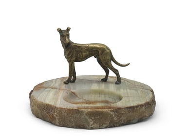 Art Deco Greyhound Bronze Agate Ashtray