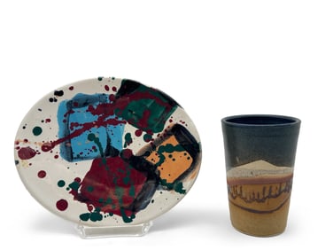 Studio Pottery Dish and Tumbler