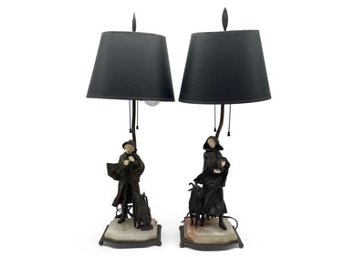 George Ormeth Bronze and Onyx Figural Lamps
