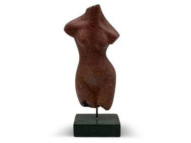 Signed Modernist Red Granite Torso Sculpture