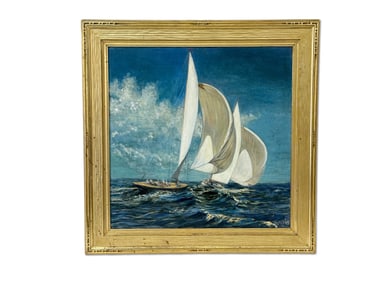 Gilt Framed Oil/Canvas Regatta Painting