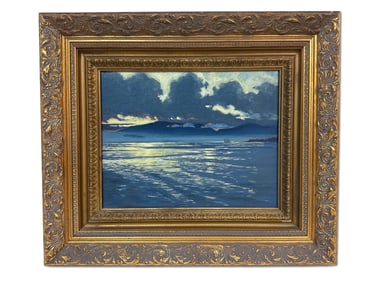 Gilt Framed Oil/Canvas Moonlight Seascape
