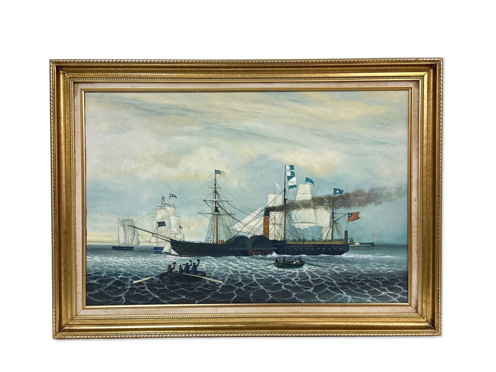 Oil Painting On Canvas Sailing Ship Signed Morgan
