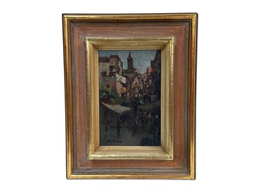 Midcentury Oil/Board Street Scene Painting