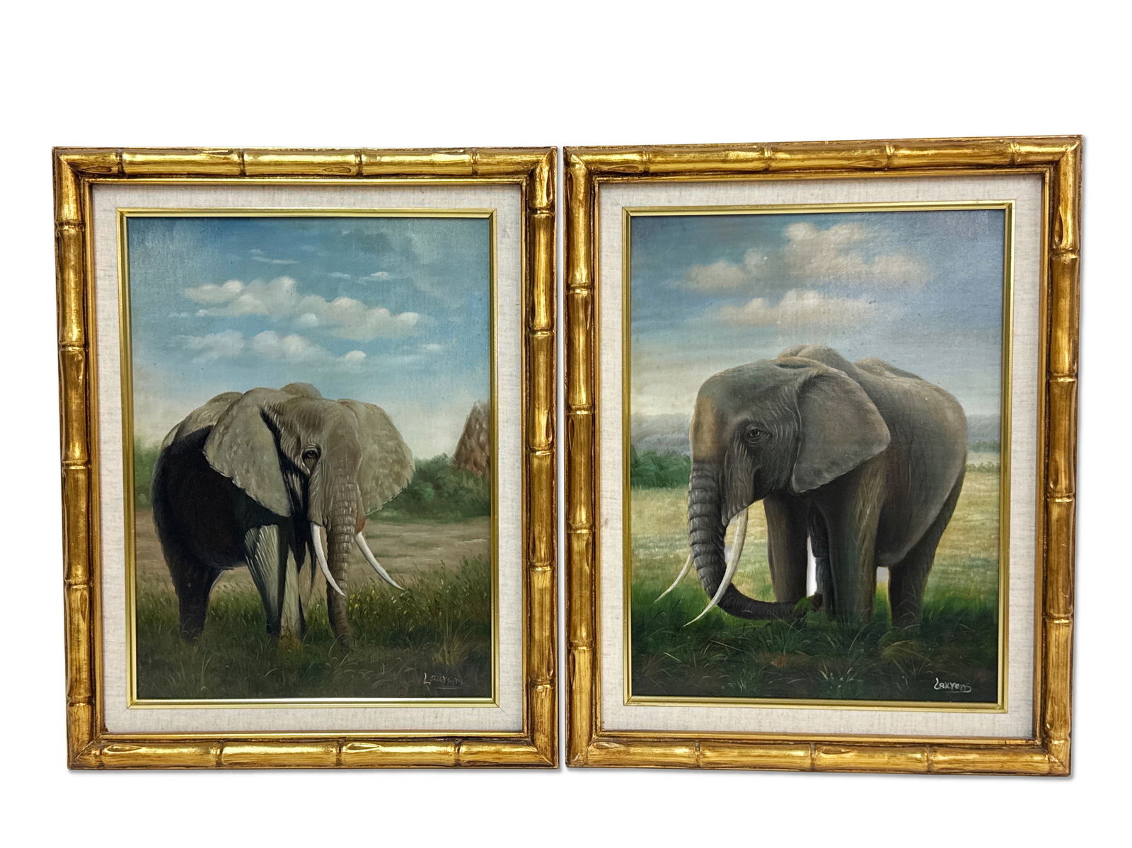 2 Gilt Framed Oil/Canvas Paintings of Elephants (1 of 10)