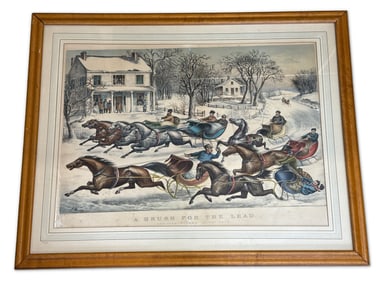 Currier & Ives Lithograph. A Brush For The Lead