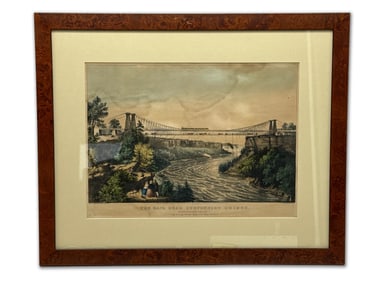 Currier & Ives Lithograph. The Rail Road Suspension Bridge
