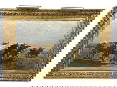 Johannes Hubertus Leonardus de Haas Oil on Panel. Cows