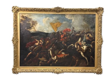 Large Format Italian School Oil on Canvas. Battle Scene