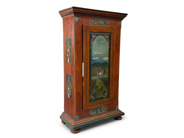 Folk Art Paint Decorated One Door Cupboard