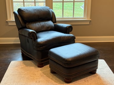 Hancock and Moore Leather Reclining Lounge Chair / Ottoman