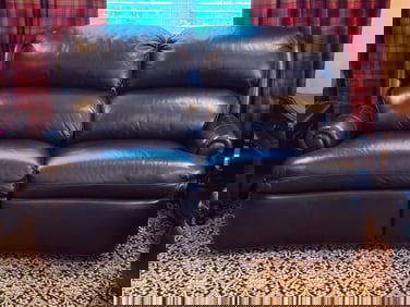 Hancock and Moore Leather Two Cushion Recliner Sofa