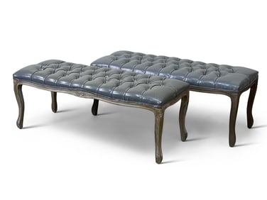 Pair of French Louis XV Style Tufted Leather Benches