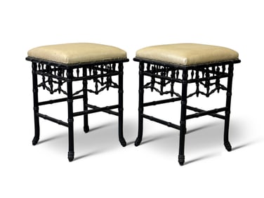Pair of Chinese Chippendale Faux Bamboo Stools