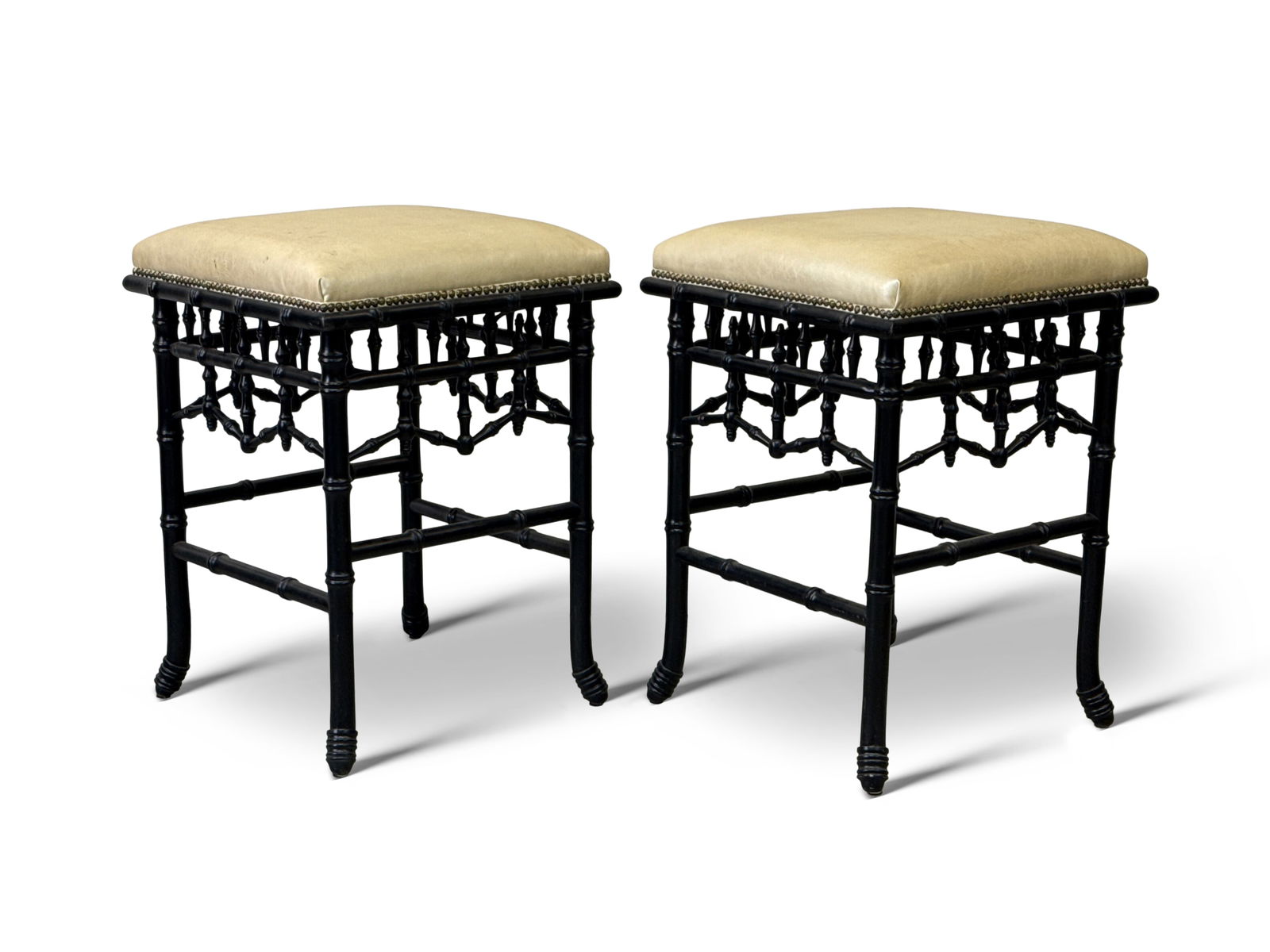 Pair of Chinese Chippendale Faux Bamboo Stools (1 of 5)