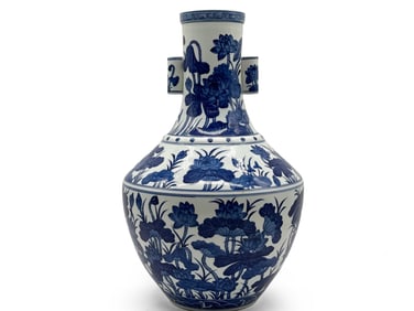 Large Chinese Blue and White Lotus Vase