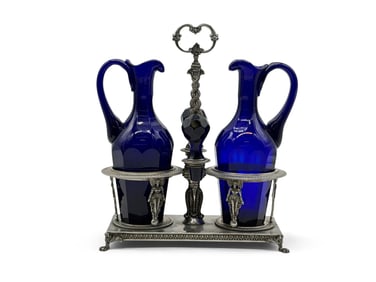 Continental Silver and Cobalt Glass Cruet Set