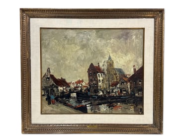 Anton Morel. Oil/Board. Canal Scene