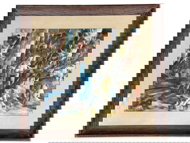 John Edward Costigan Watercolor. Landscape with Figures