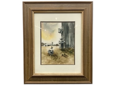 Paul Scarborough. Watercolor/Paper. Farmhouse Landscape.