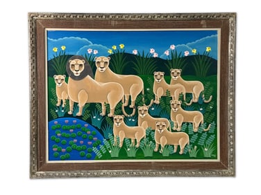 Shigeo Okumura (Oku). Oil on Canvas. Family of Lions