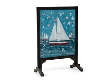 New England Folk Art Painted Fireplace Screen