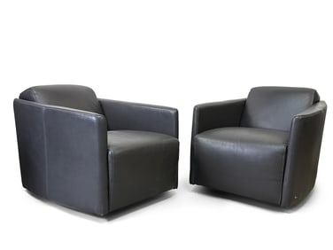 Pair of Modernist Swivel Club Lounge Chairs