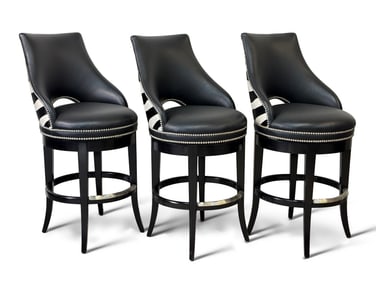 Three Decorator "Zebrano" Swivel Bar Stools