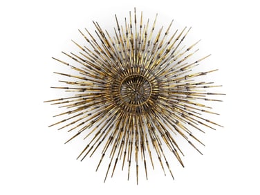 Large Brutalist Gilt Metal Nail Sunburst Wall Sculpture
