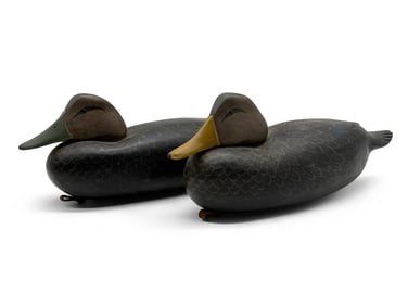 Morrone Folk Art Carved and Painted Black Duck Decoys