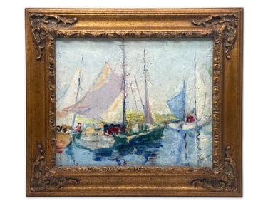 Impressionist Signed Oil/Board Ship Painting