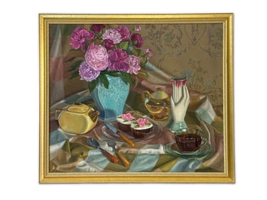 Ellen Hutchinson. Oil/Canvas. Still Life Peonies.