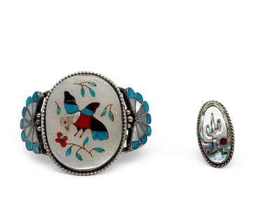 Navajo Silver Cardinal Cuff Bracelet and Ring